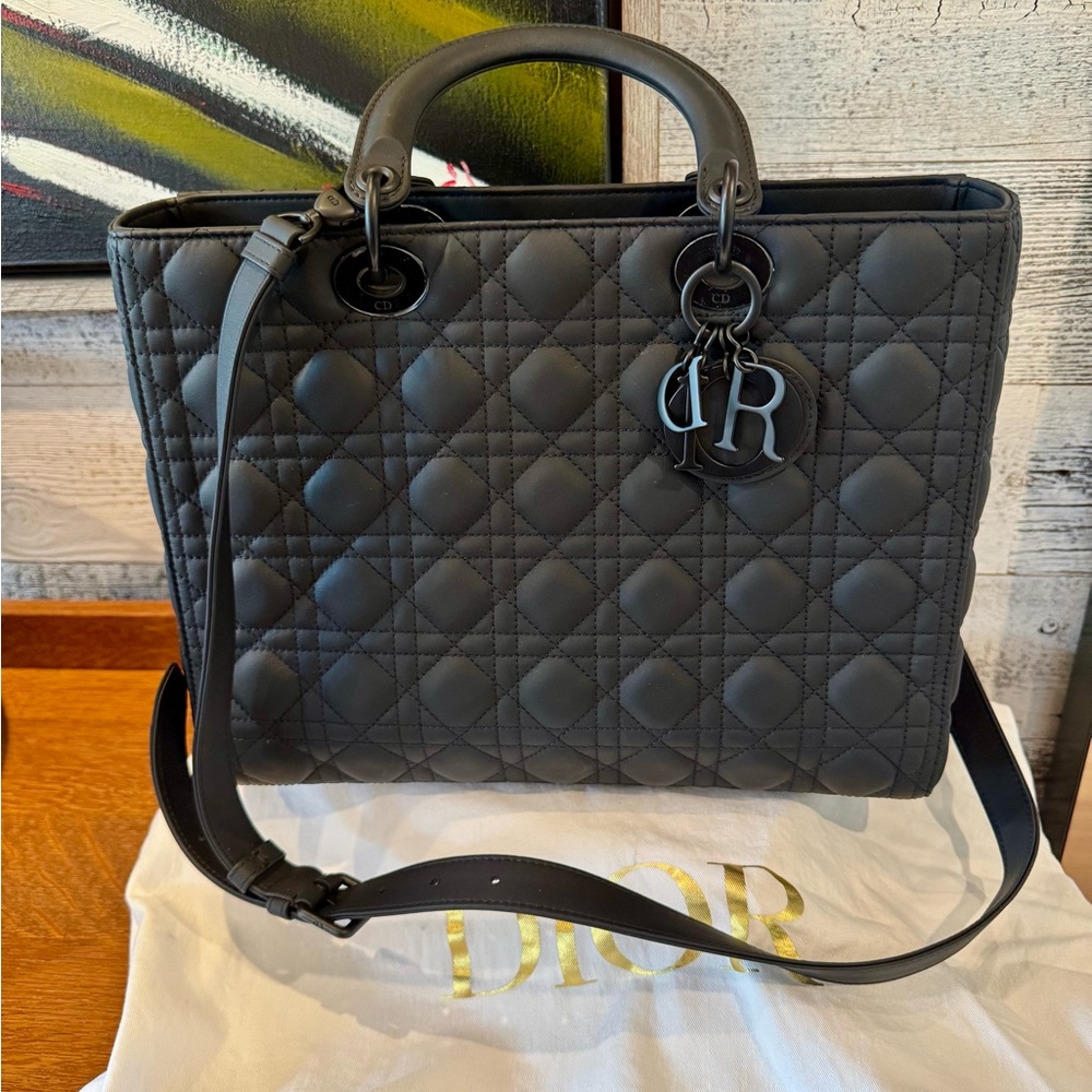 Christian Dior Ultra Matte Lady Dior Bag Cannage Quilt Calfskin Large Black